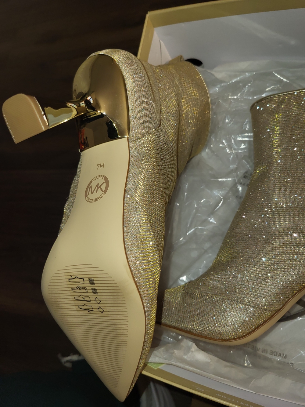 Michael Kors Gold Glitter Block Heel Ankle Booties